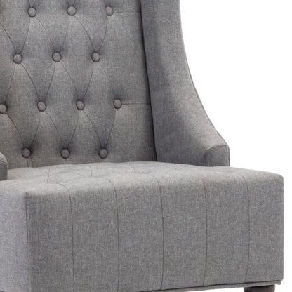 25" Gray and Black Upholstered Tufted Wingback Chair HomeRoots