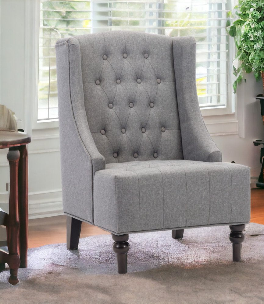 25" Gray and Black Upholstered Tufted Wingback Chair HomeRoots