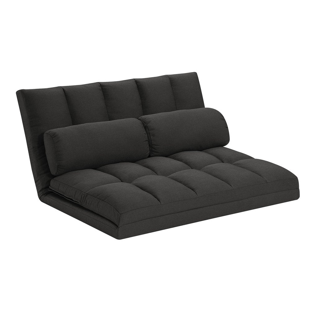 45" Gray Futon Convertible Sleeper Loveseat and Toss Pillows HomeRoots