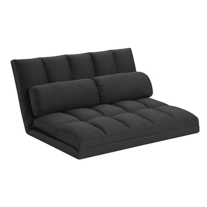 45" Gray Futon Convertible Sleeper Loveseat and Toss Pillows HomeRoots
