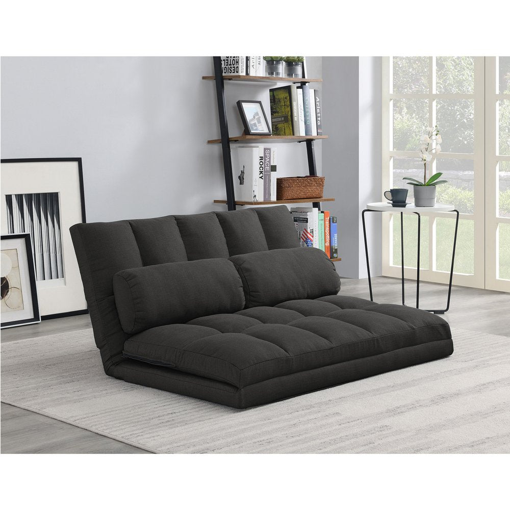 45" Gray Futon Convertible Sleeper Loveseat and Toss Pillows HomeRoots