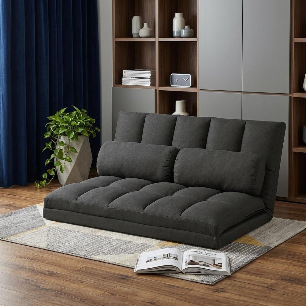 45" Gray Futon Convertible Sleeper Loveseat and Toss Pillows HomeRoots