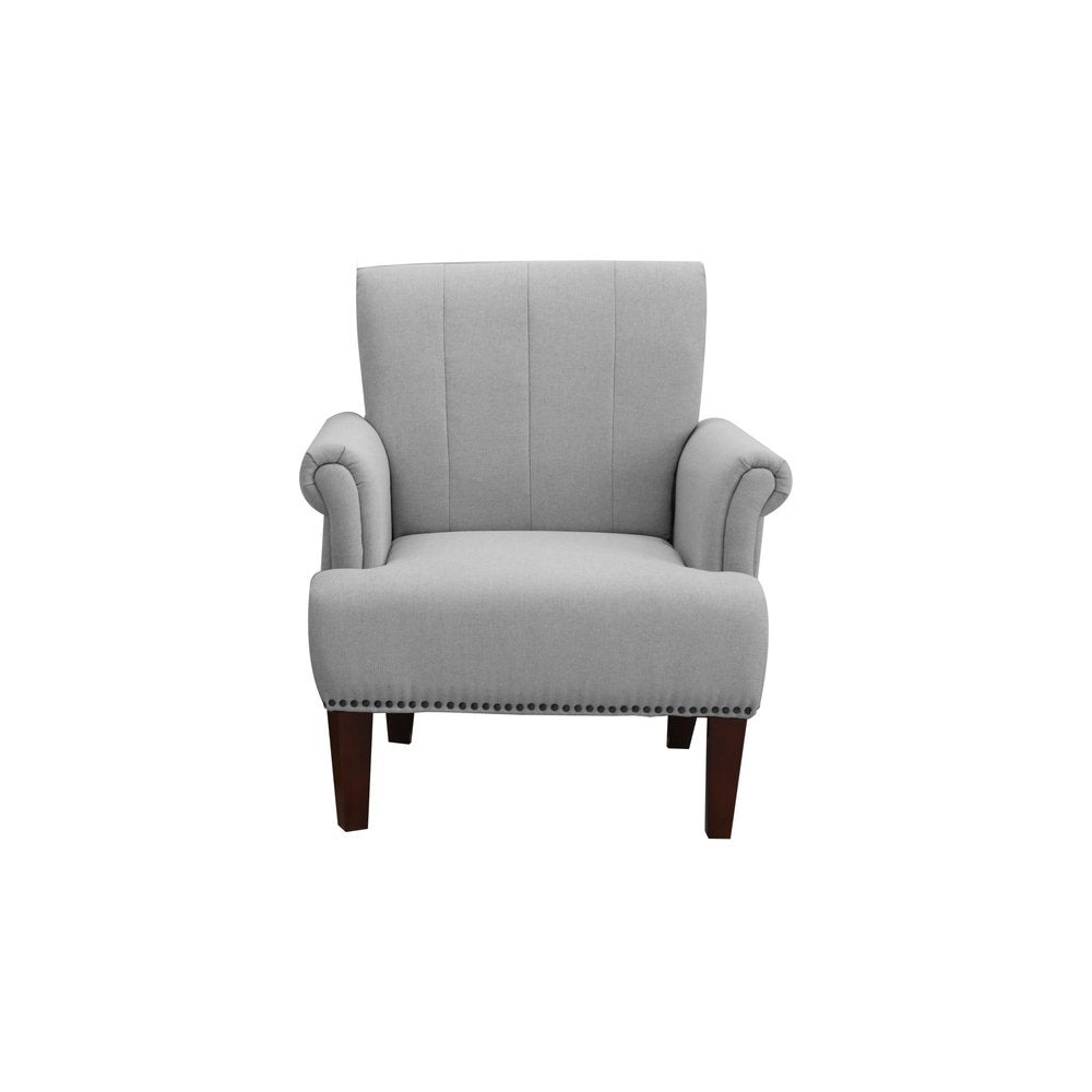 30" Light Gray and Brown Upholstered Arm Chair HomeRoots