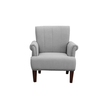 30" Light Gray and Brown Upholstered Arm Chair HomeRoots