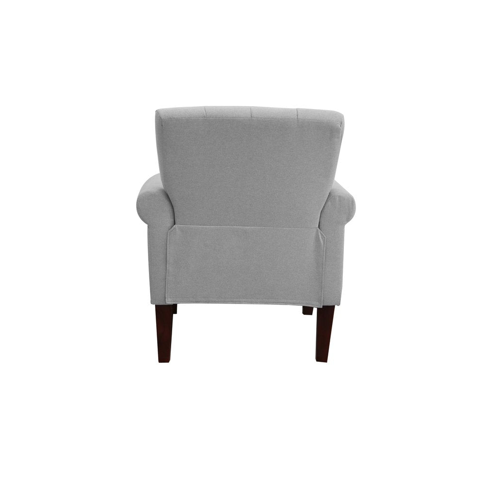 30" Light Gray and Brown Upholstered Arm Chair HomeRoots