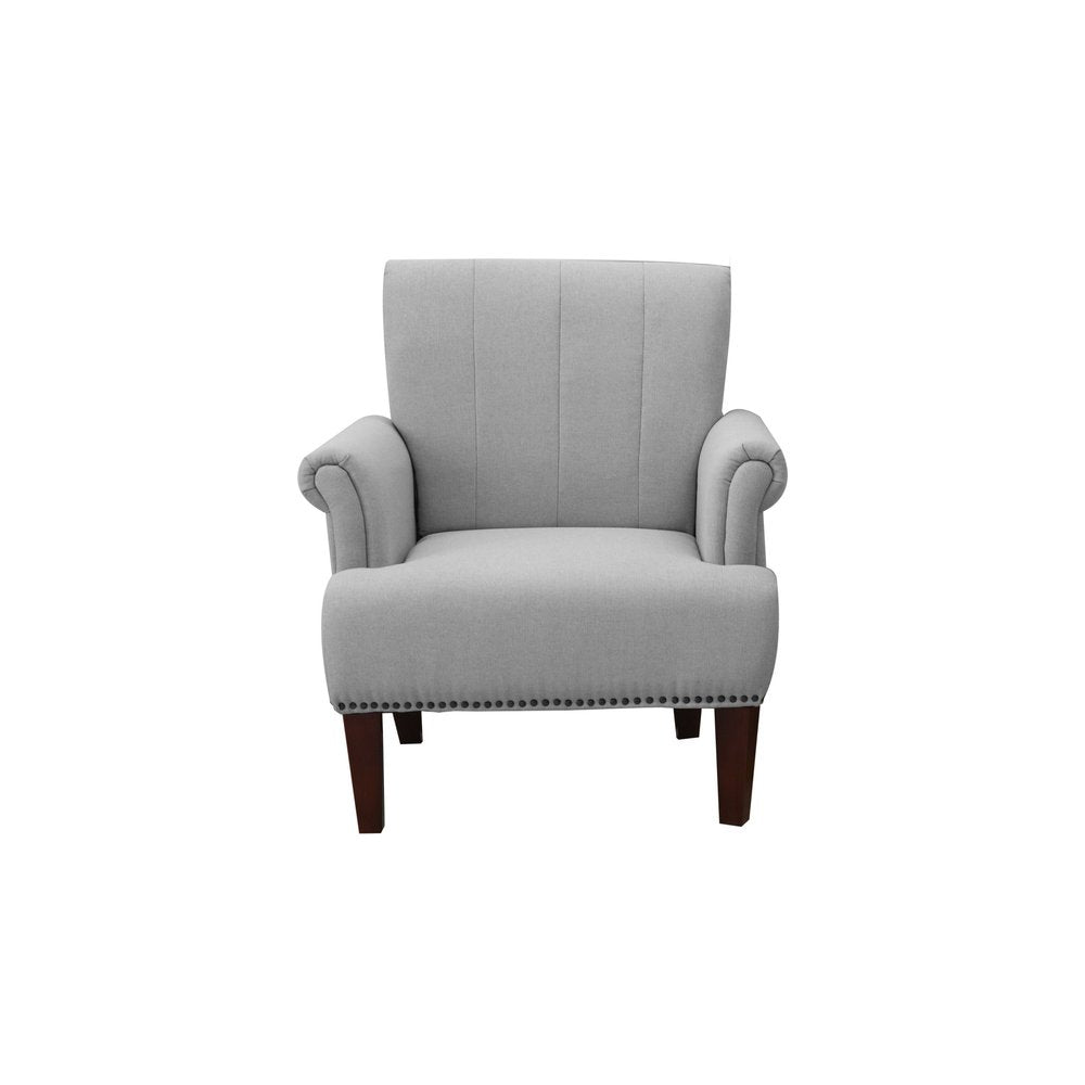 30" Light Gray and Brown Upholstered Arm Chair HomeRoots