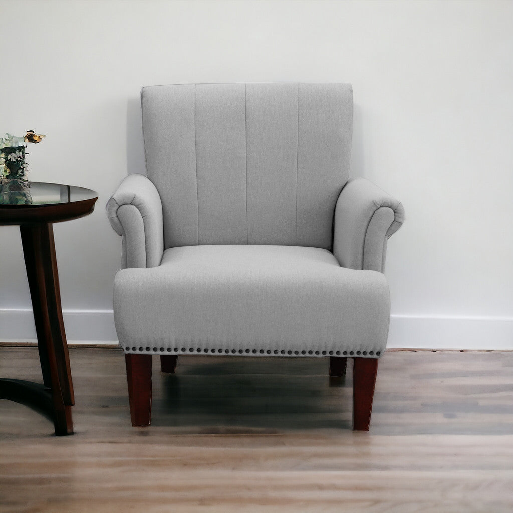 30" Light Gray And Brown Upholstered Arm Chair