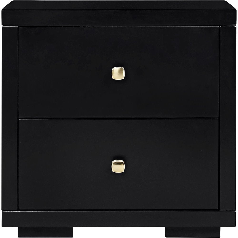 19" Black Solid and Manufactured Wood Two Drawer Nightstand HomeRoots
