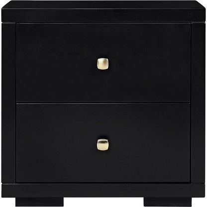 19" Black Solid and Manufactured Wood Two Drawer Nightstand HomeRoots