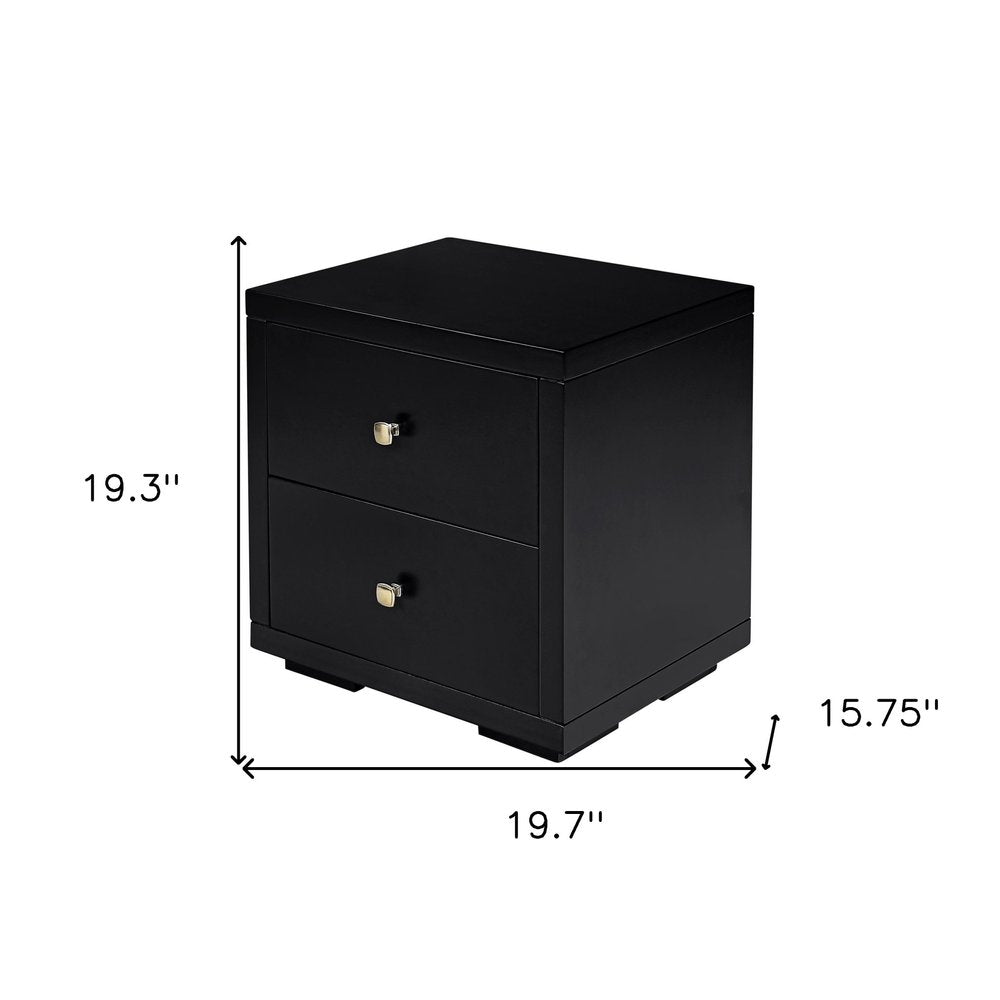 19" Black Solid and Manufactured Wood Two Drawer Nightstand HomeRoots