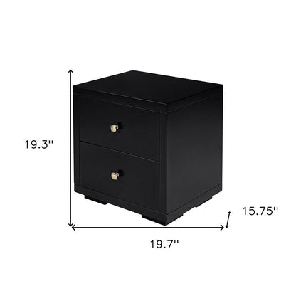 19" Black Solid and Manufactured Wood Two Drawer Nightstand HomeRoots