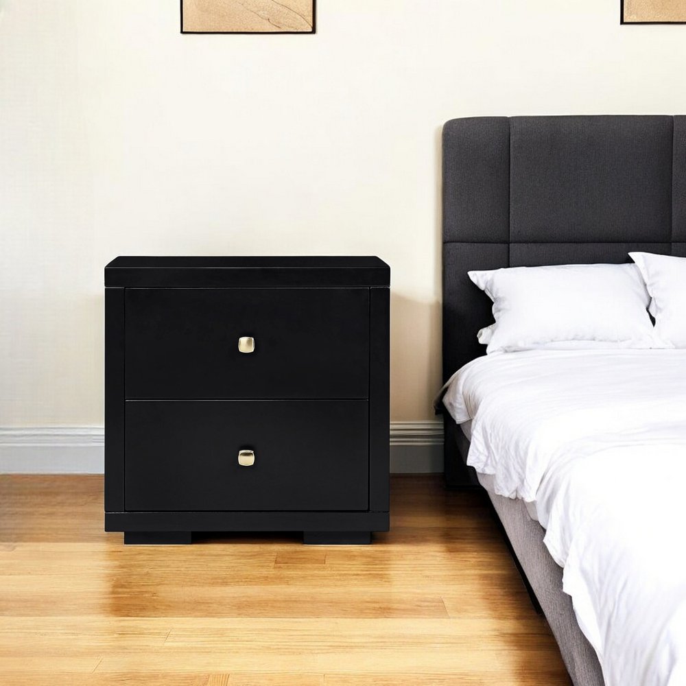 19" Black Solid and Manufactured Wood Two Drawer Nightstand HomeRoots