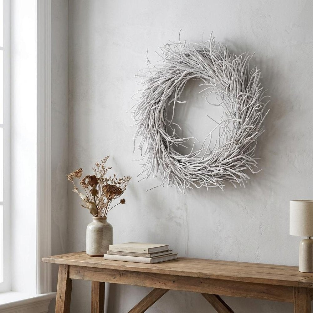 28" White Willow Dried Wreath HomeRoots