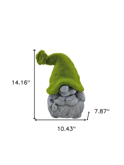 14" Gray And Green Polyresin Gnome Outdoor Statue HomeRoots