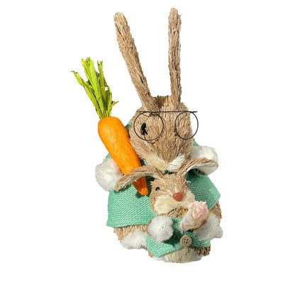 11" Baby Blue Brown And Orange Straw Rabbit Easter Easter Bunny Figurine HomeRoots
