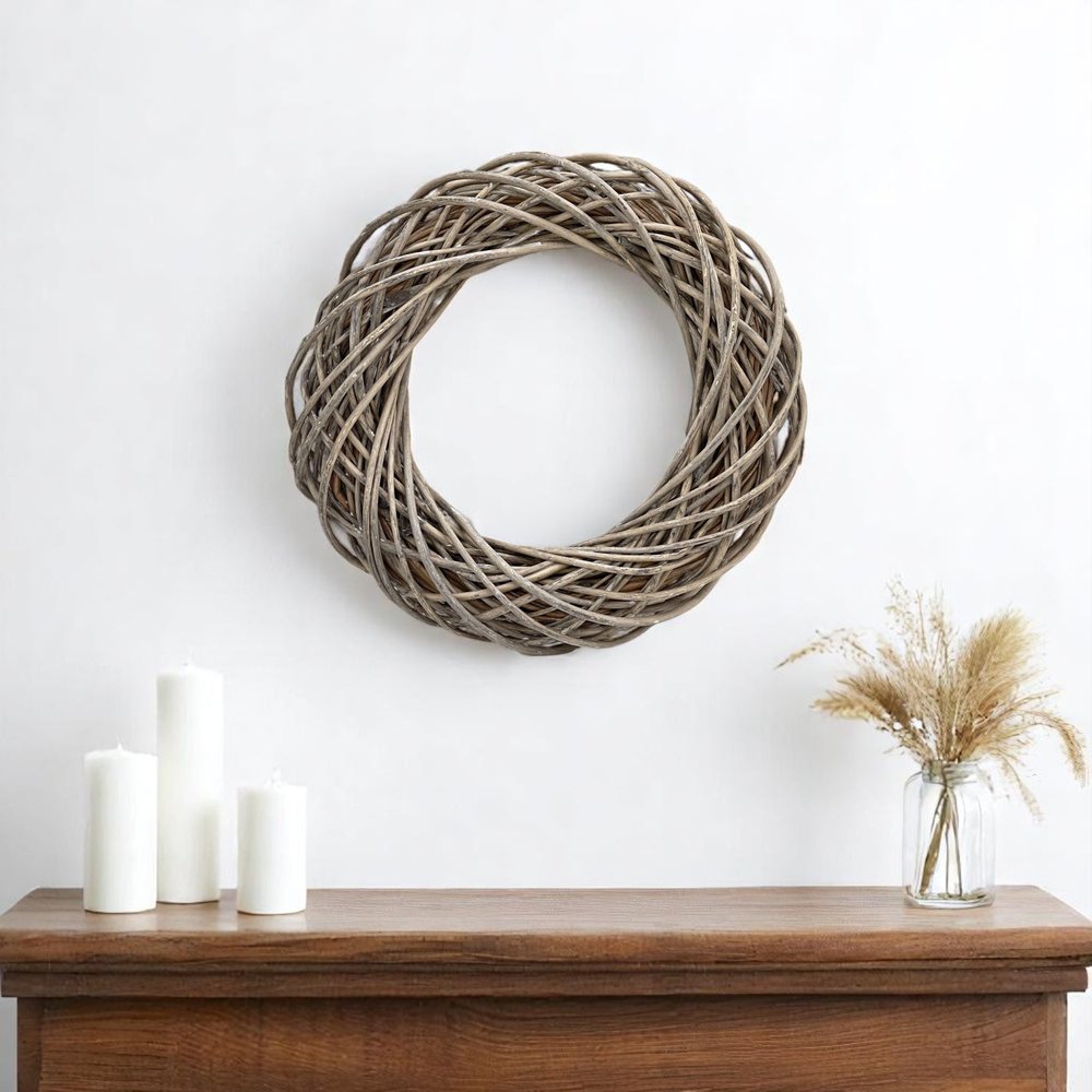 22" Natural Gray Willow Dried Wreath HomeRoots