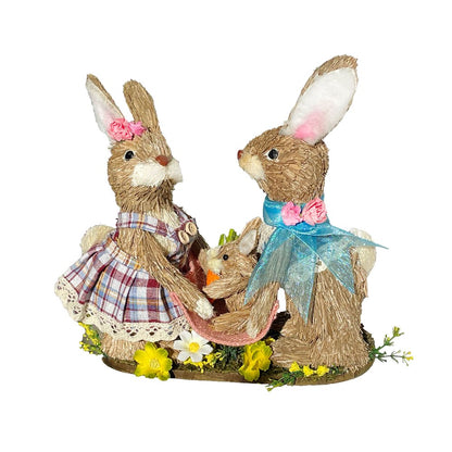10" Blue Pink And Brown Straw Rabbit Easter Easter Bunny Figurine HomeRoots