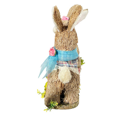 10" Blue Pink And Brown Straw Rabbit Easter Easter Bunny Figurine HomeRoots