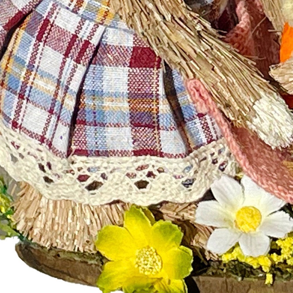 10" Blue Pink And Brown Straw Rabbit Easter Easter Bunny Figurine HomeRoots