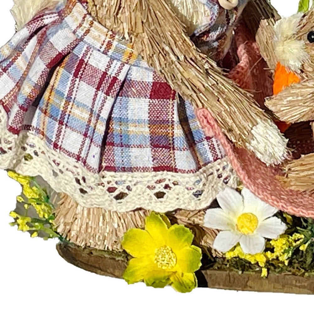 10" Blue Pink And Brown Straw Rabbit Easter Easter Bunny Figurine HomeRoots