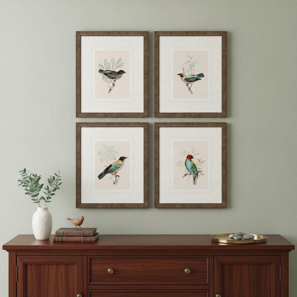 Set Of Four On Perch I Gold Framed Print Wall Art