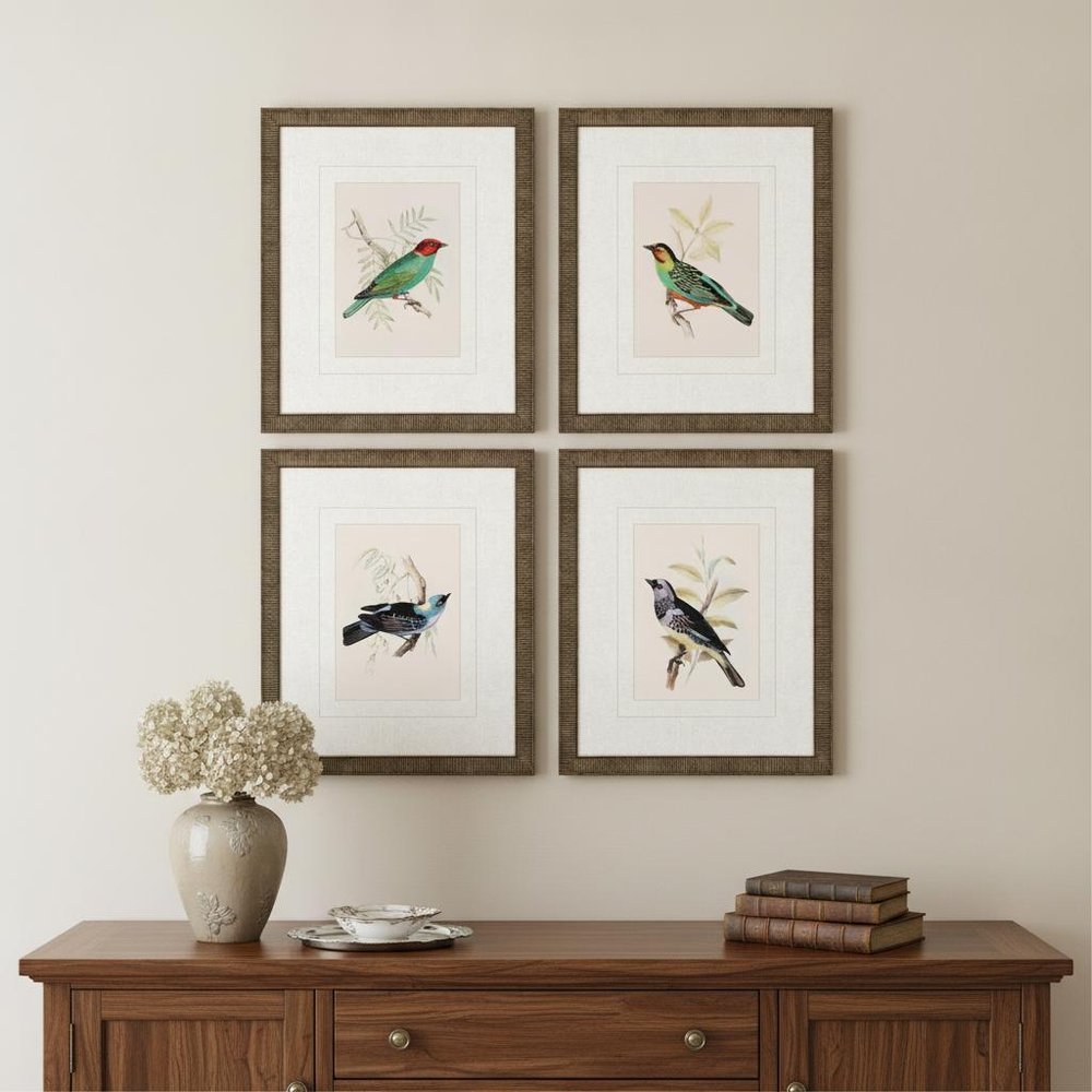 Set Of Four On Perch II Gold Framed Print Wall Art