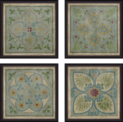 Set Of Four Verdigris Pattern Black Framed Print Wall Art