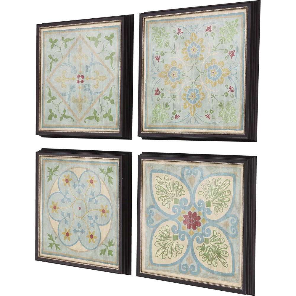 Set Of Four Verdigris Pattern Black Framed Print Wall Art