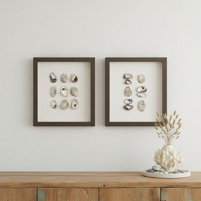 Set Of Two 18" x 16" Oyster Shell Brown Framed Wall Art