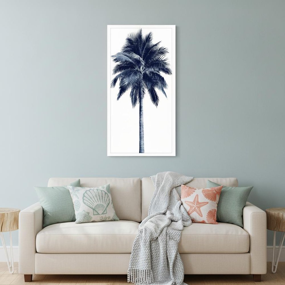 Palm Tree Blue I White Framed Print Wall Art