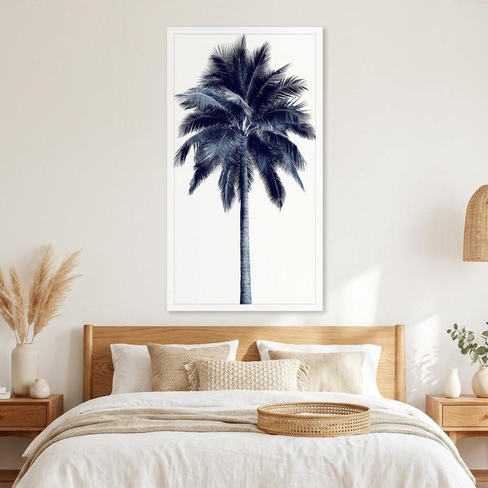 Palm Tree Blue I White Framed Print Wall Art