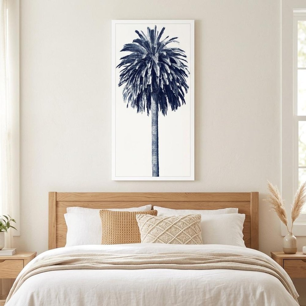 Palm Tree Blue II White Framed Print Wall Art