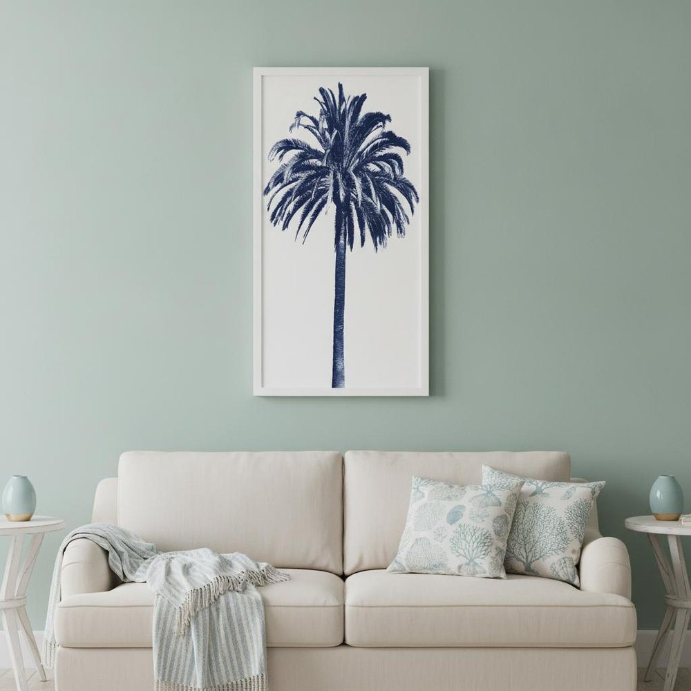 Palm Tree Blue III White Framed Print Wall Art
