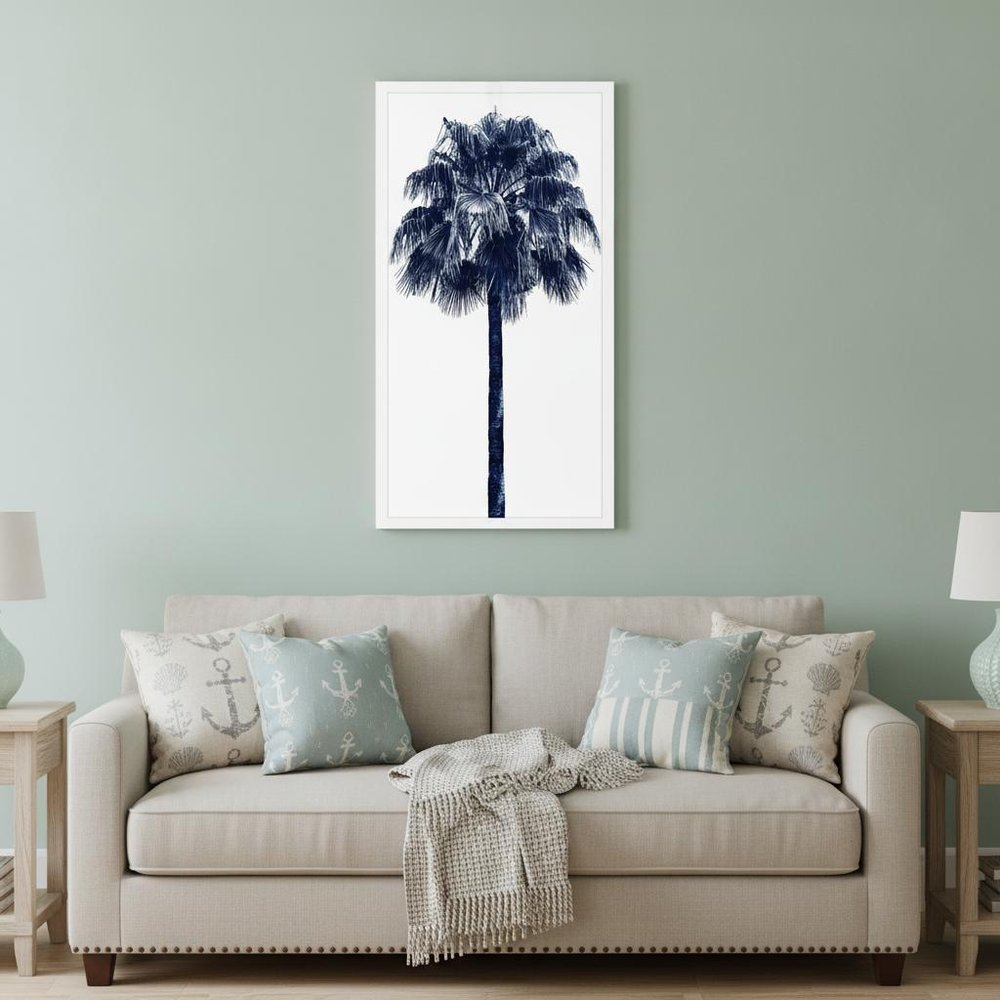 Palm Tree Blue IV White Framed Print Wall Art