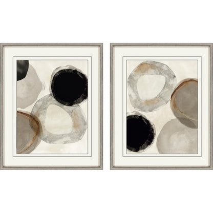 Set Of Two Beige Rings Silver Framed Print Wall Art
