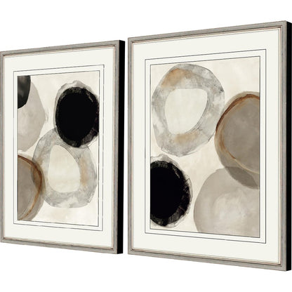 Set Of Two Beige Rings Silver Framed Print Wall Art