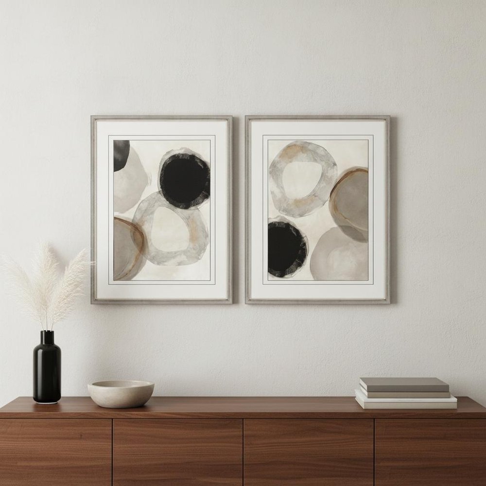 Set Of Two Beige Rings Silver Framed Print Wall Art — view 4