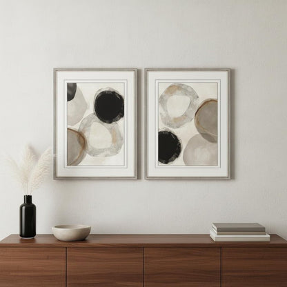 Set Of Two Beige Rings Silver Framed Print Wall Art