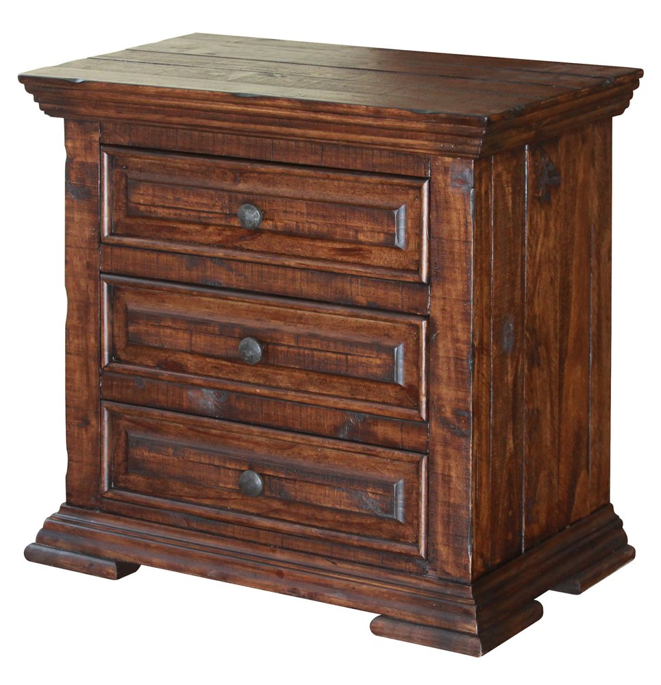 32" Brown Solid Wood Three Drawer Nightstand — view 1