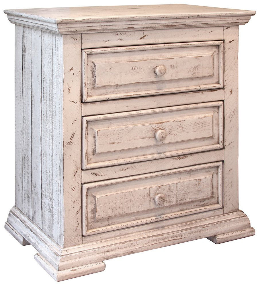 32" White Solid Wood Three Drawer Nightstand HomeRoots