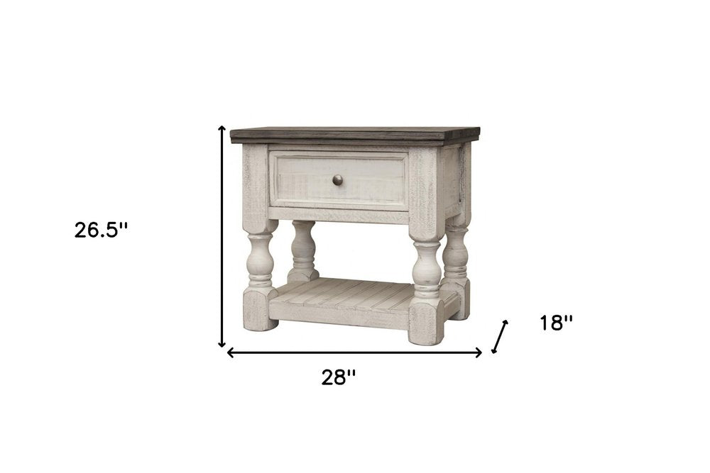 27" Ivory Solid Wood One Drawer Nightstand HomeRoots