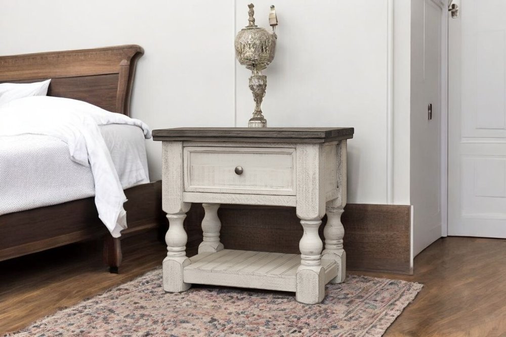 27" Ivory Solid Wood One Drawer Nightstand HomeRoots