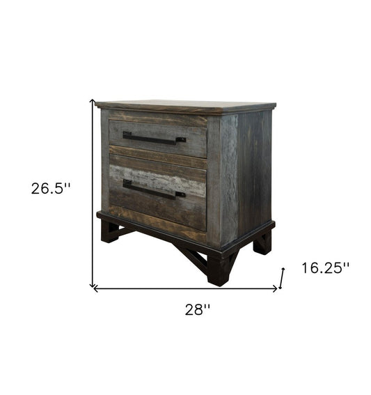 27" Brown Solid Wood Two Drawer Nightstand