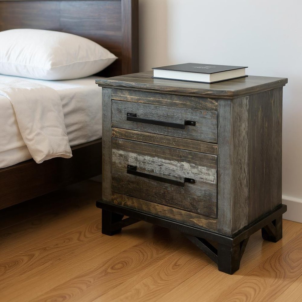 27" Brown Solid Wood Two Drawer Nightstand HomeRoots