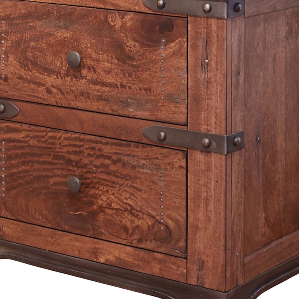 29" Wood Brown Two Drawer Nightstand HomeRoots