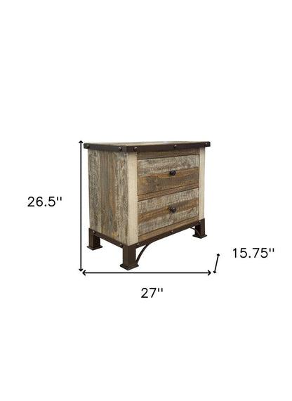 27" Brown Two Drawer Nightstand HomeRoots