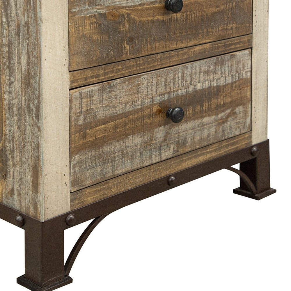 27" Brown Two Drawer Nightstand HomeRoots
