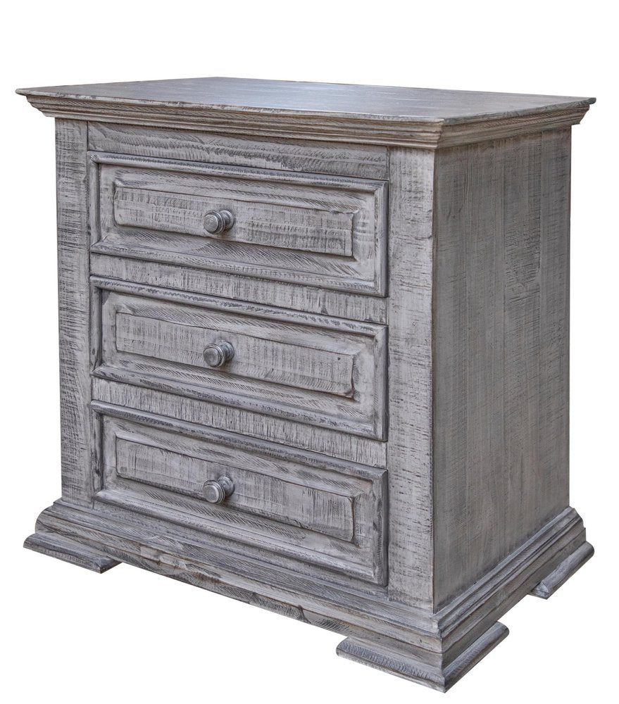 32" Gray Solid Wood Three Drawer Nightstand HomeRoots