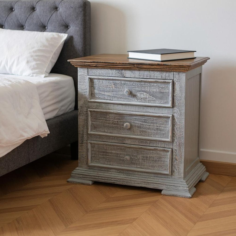 32" Gray Three Drawer Nightstand HomeRoots