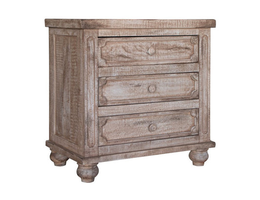 31" Brown Solid Wood Three Drawer Nightstand